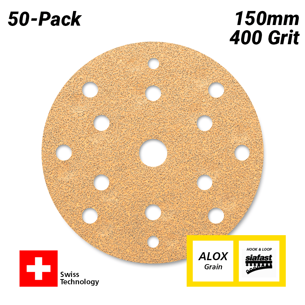 Sia Abrasives 1944 (F03E02DD34) 50-Pack 150mm (6") 400 Grit 15H Hook & Loop Sanding Disc – image 1