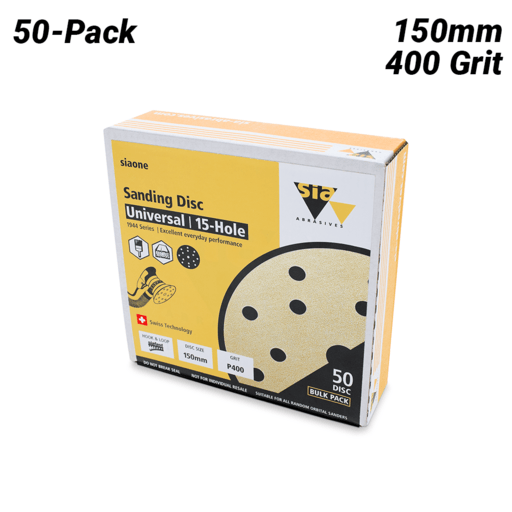 Sia Abrasives 1944 (F03E02DD34) 50-Pack 150mm (6") 400 Grit 15H Hook & Loop Sanding Disc – image 2
