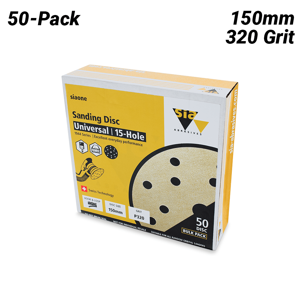 Sia Abrasives 1944 (F03E02DD33) 50-Pack 150mm (6") 320 Grit 15H Hook & Loop Sanding Disc – image 2