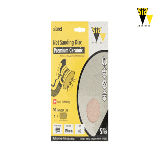 Sia Abrasives F03E02DD2R 5-Pack 150mm (6") 80 Grit Hook & Loop Premium Ceramic Net Sanding Disc – image 3
