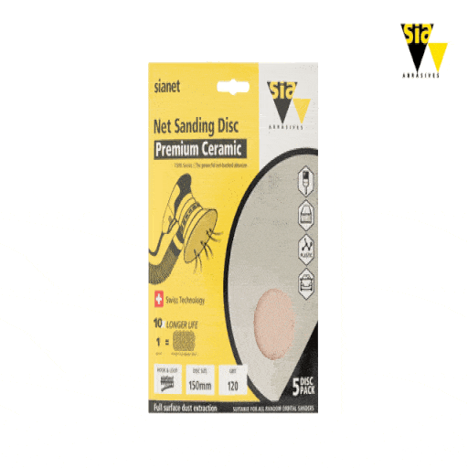 Sia Abrasives F03E02DD2S 5-Pack 150mm (6") 120 Grit Hook & Loop Premium Ceramic Net Sanding Disc – image 3