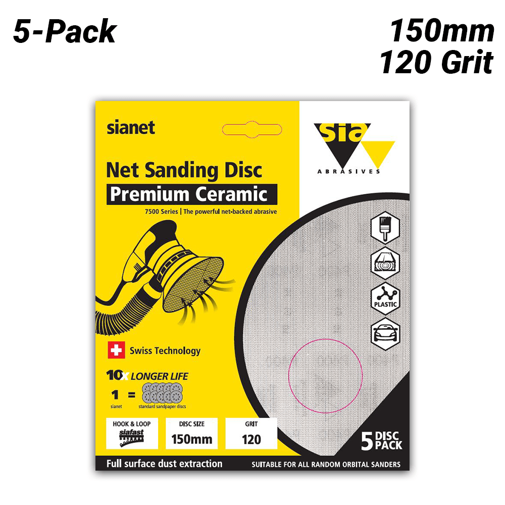 Sia Abrasives F03E02DD2S 5-Pack 150mm (6") 120 Grit Hook & Loop Premium Ceramic Net Sanding Disc – image 2