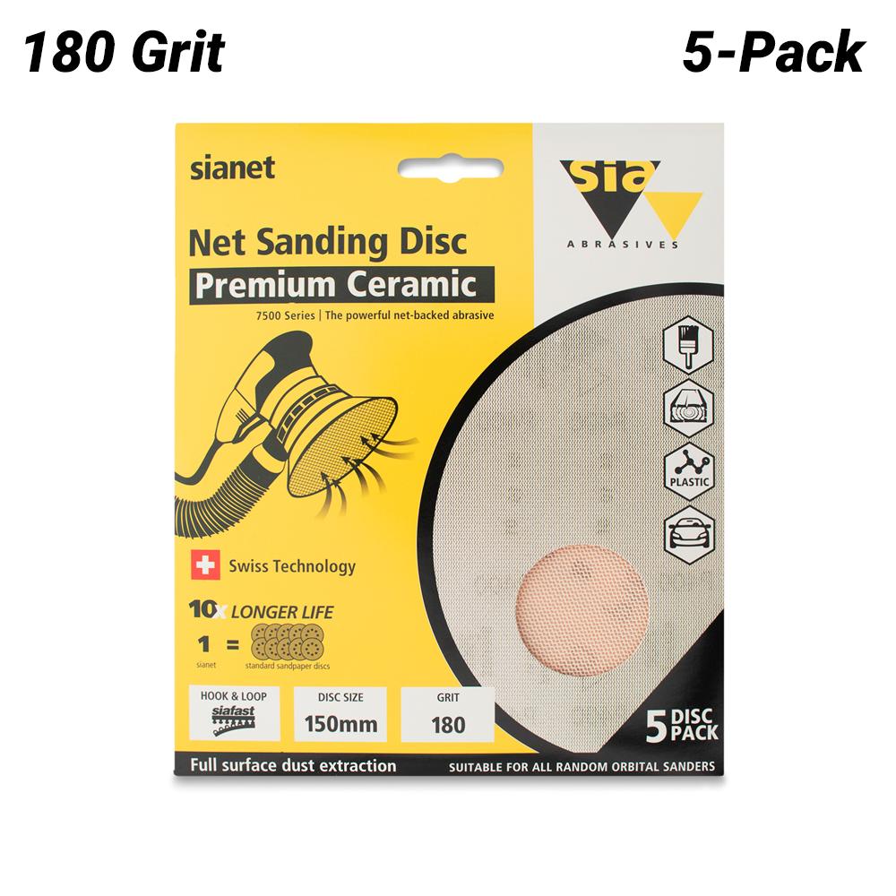 Sia Abrasives F03E02DD2T 5-Pack 150mm (6") 180 Grit Hook & Loop Premium ...