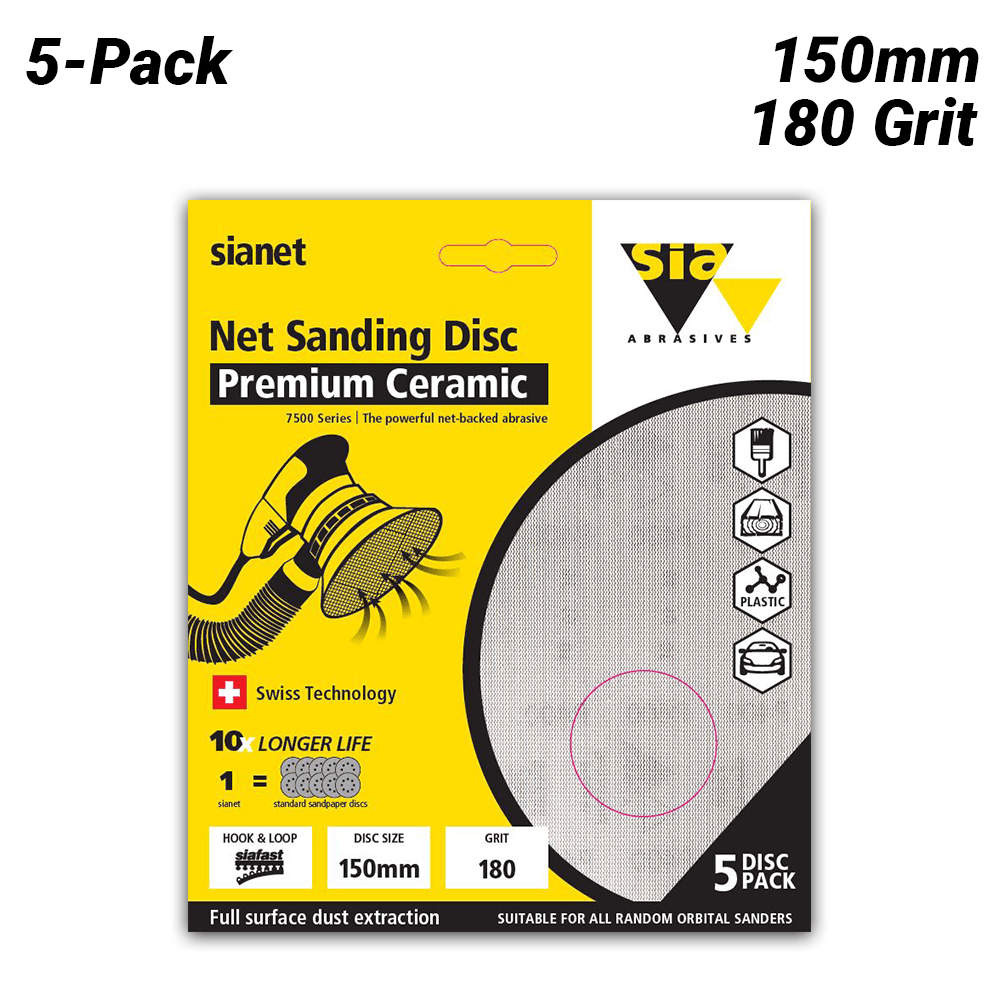 Sia Abrasives F03E02DD2T 5-Pack 150mm (6") 180 Grit Hook & Loop Premium Ceramic Net Sanding Disc – image 2