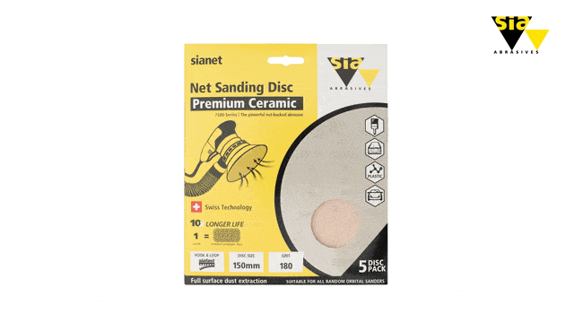 Sia Abrasives F03E02DD2T 5-Pack 150mm (6") 180 Grit Hook & Loop Premium Ceramic Net Sanding Disc – image 3