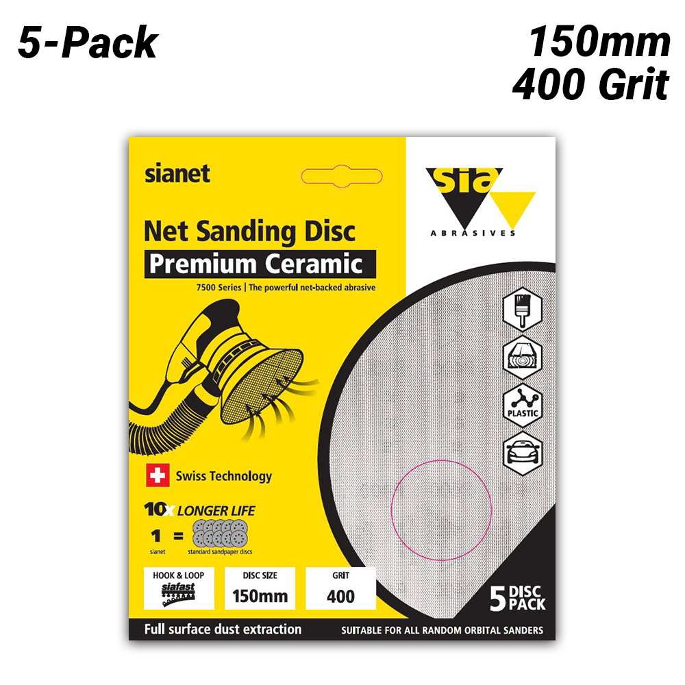 Sia Abrasives F03E02DD2W 5-Pack 150mm (6") 400 Grit Hook & Loop Premium Ceramic Net Sanding Disc – image 2