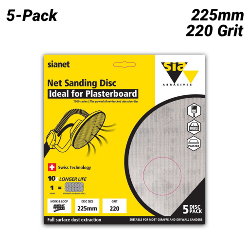 Sia Abrasives F03E02DD4L 5-Pack 225mm (10") 220 Grit 7900 Sianet Sanding Disc – image 2