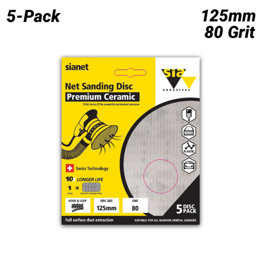 Sia Abrasives F03E02DD2J 5-Pack 125mm P80 Sanding Disc  – image 2