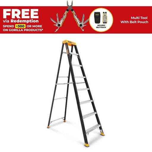Gorilla FM008-PRO PRO-LITE 2.35m 150kg 8-Step Fibreglass Industrial Single Sided Step Ladder