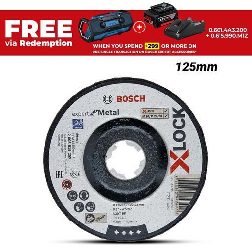 Bosch X-LOCK EXPERT >METAL (2.608.619.259) 125mm x 6.0mm x 22.23mm Depressed Centre Metal Grinding Disc