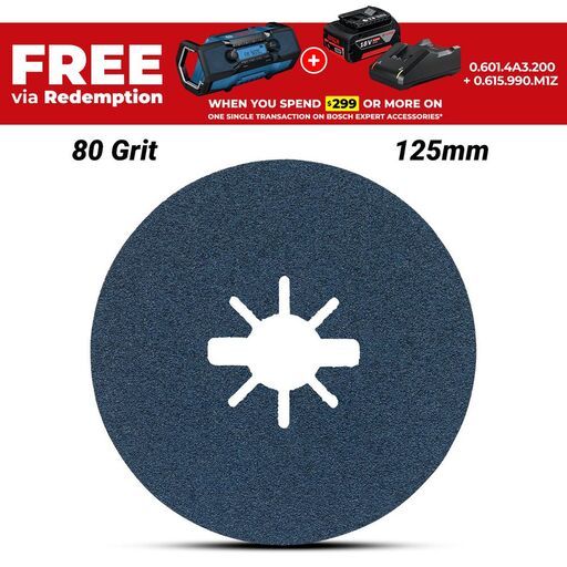 Bosch BFM,125,G80,X-LOCK (2.608.619.162) EXPERT 125mm (5") 80 Grit R574 Fibre Sanding Discs
