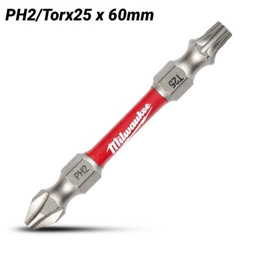 Milwaukee 48324312 SHOCKWAVE PH2/Tprx25 60mm Double Ended Driver Bit – image 2