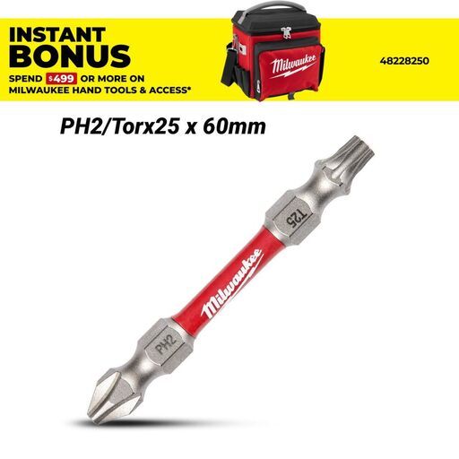 Milwaukee 48324312 SHOCKWAVE PH2/Tprx25 60mm Double Ended Driver Bit