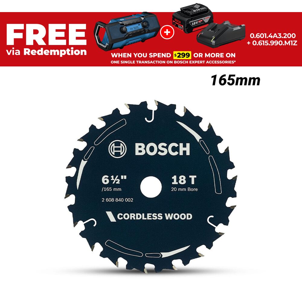 Bosch CO WOOD H 165X20-18 (2.608.840.002) EXPERT 165mm (6.5") 18T Cordless Wood Circular Saw Blade – image 1