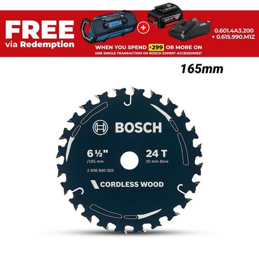 Bosch CO WOOD H 165X20-24 (2.608.840.003) EXPERT 165mm (6.5") 24T Cordless Wood Circular Saw Blade