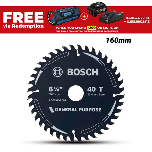 Bosch GP WOOD H 160X25,4-4 (2.608.644.561) EXPERT 160mm (6.2") 40T General Purpose Wood Circular Saw Blade