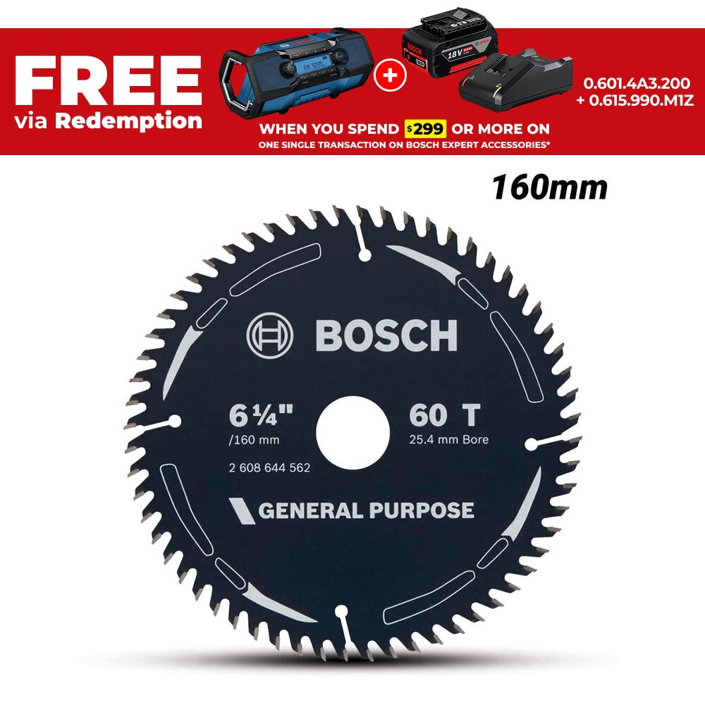Bosch GP WOOD H 160X25,4-6 (2.608.644.562) EXPERT 160MM 60T General Purpose Wood Circular Saw Blade – image 1