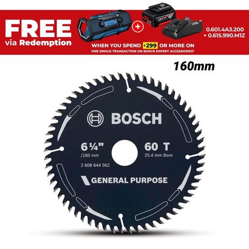 Bosch GP WOOD H 160X25,4-6 (2.608.644.562) EXPERT 160MM 60T General Purpose Wood Circular Saw Blade