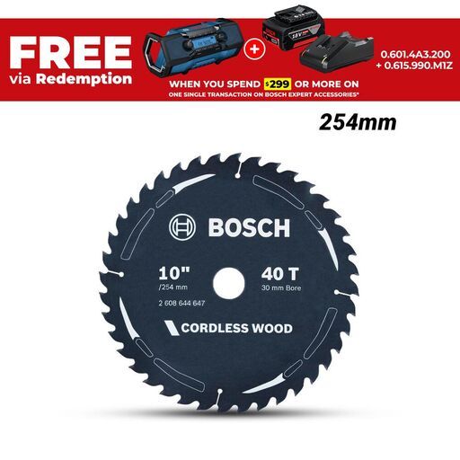 Bosch CO WO B 254X30-40 (2.608.644.647) 254mm (10") 40T Cordless Wood Circular Saw Blade