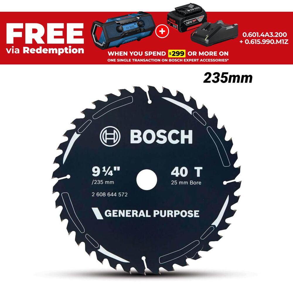 Bosch GP WOOD H 235X25-40 (2.608.644.572) EXPERT 235mm (9-1/4) 40T General Purpose Wood Circular Saw Blade – image 1