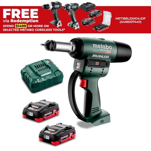 Metabo NMP 18 LTX BL M10 MB 4.0 (AU60178800) 18V 4.0Ah Li-ion Cordless Brushless Rivet Nut Gun Combo Kit