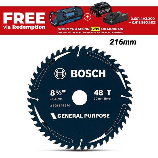 Bosch GP WOOD B 216X30-48 (2.608.644.570) EXPERT 216mm (8-1/2") 48T General Purpose Circular Saw Blade