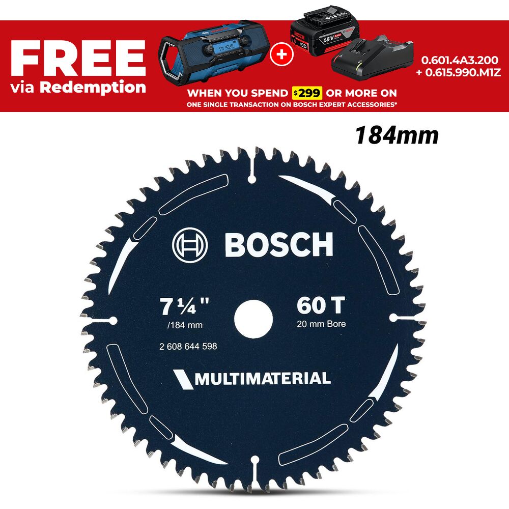 Bosch MM H 184X20-60 (2.608.644.598) EXPERT 184mm (7-1/4") 60T Multi-Material Circular Saw Blade – image 1