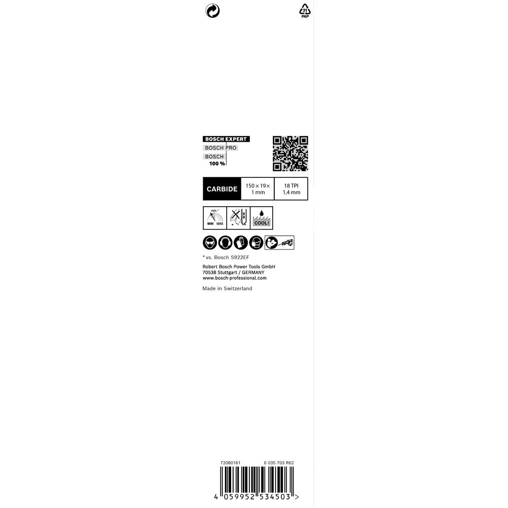 Bosch 2.608.900.360 EXPERT Thin Tough Metal S 922 EHM 150mm Reciprocating Saw Blade – image 6