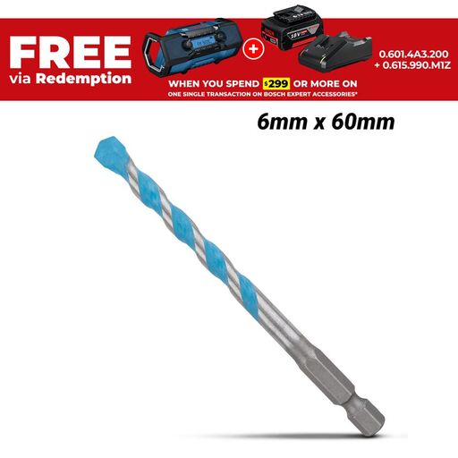 Bosch 2.608.900.574 EXPERT 6mm x 60mm x 100mm Hex-9 Multi-Construction Drill Bit