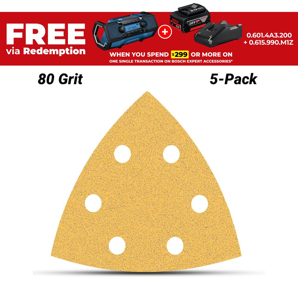 Bosch 2.608.900.825 EXPERT C470 93mm 80 Grit Sandpaper for Delta Sander - 5 Pack  – image 1