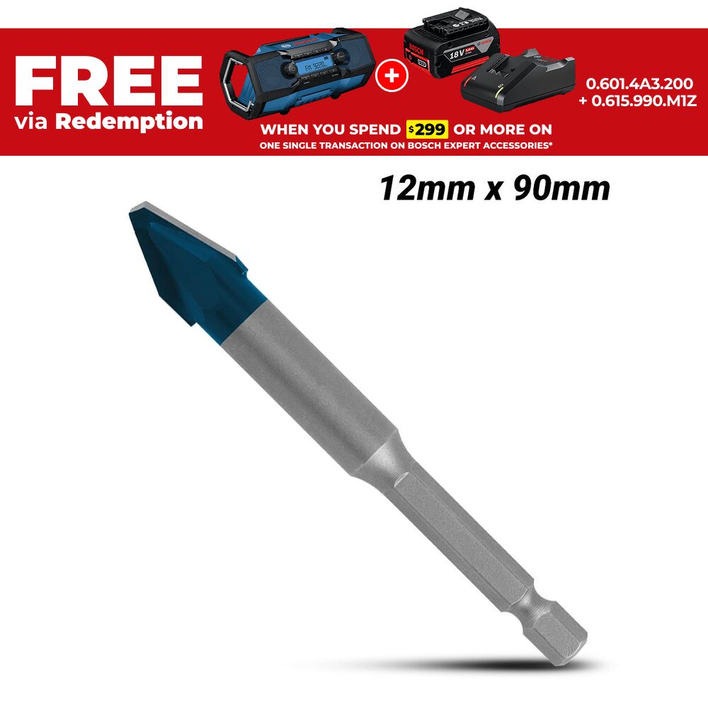 Bosch 2.608.900.594 EXPERT 12mm x 90 mm HEX-9 Hard Ceramic Drill Bit – image 1