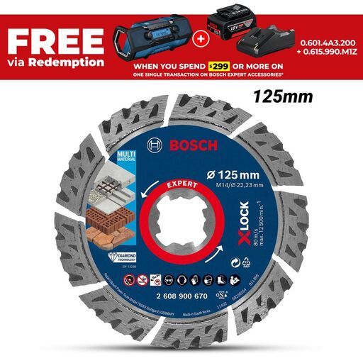 Bosch 2.608.900.670 EXPERT 125mm (5”) MultiMaterial X-LOCK Diamond Cutting Disc