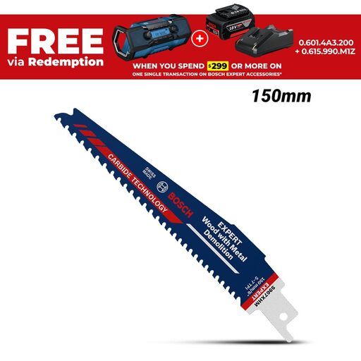 Bosch 2.608.900.396 EXPERT 150mm (6”) 5-7TPI Wood with Metal Demolition S 967 XHM Reciprocating Saw Blade