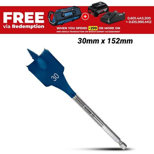 Bosch 2.608.900.325 EXPERT 30mm x 152mm Self Cut Speed Spade Drill Bit