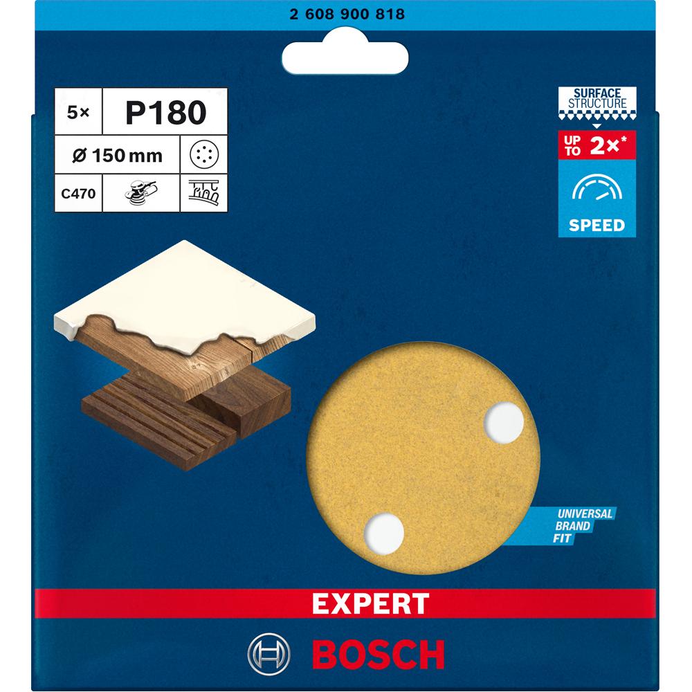 Bosch 2.608.900.818 EXPERT 5-Pack 150mm (6”) 180 Grit C470