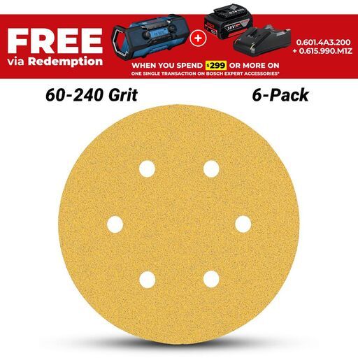Bosch 2.608.900.822 EXPERT 6-Pack 150mm (6”) 60-240 Grit C470 Sandpaper Sanding Disc