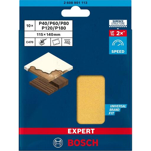 Bosch 2.608.901.113 EXPERT 10-Pack 115mm x 140mm 40-180 Grit C470 Sanding Paper – image 8
