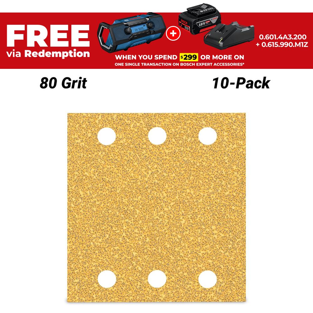 Bosch 2.608.900.892 EXPERT 10-Pack 115mm x 107mm 80 Grit C470 Sanding Paper  – image 1