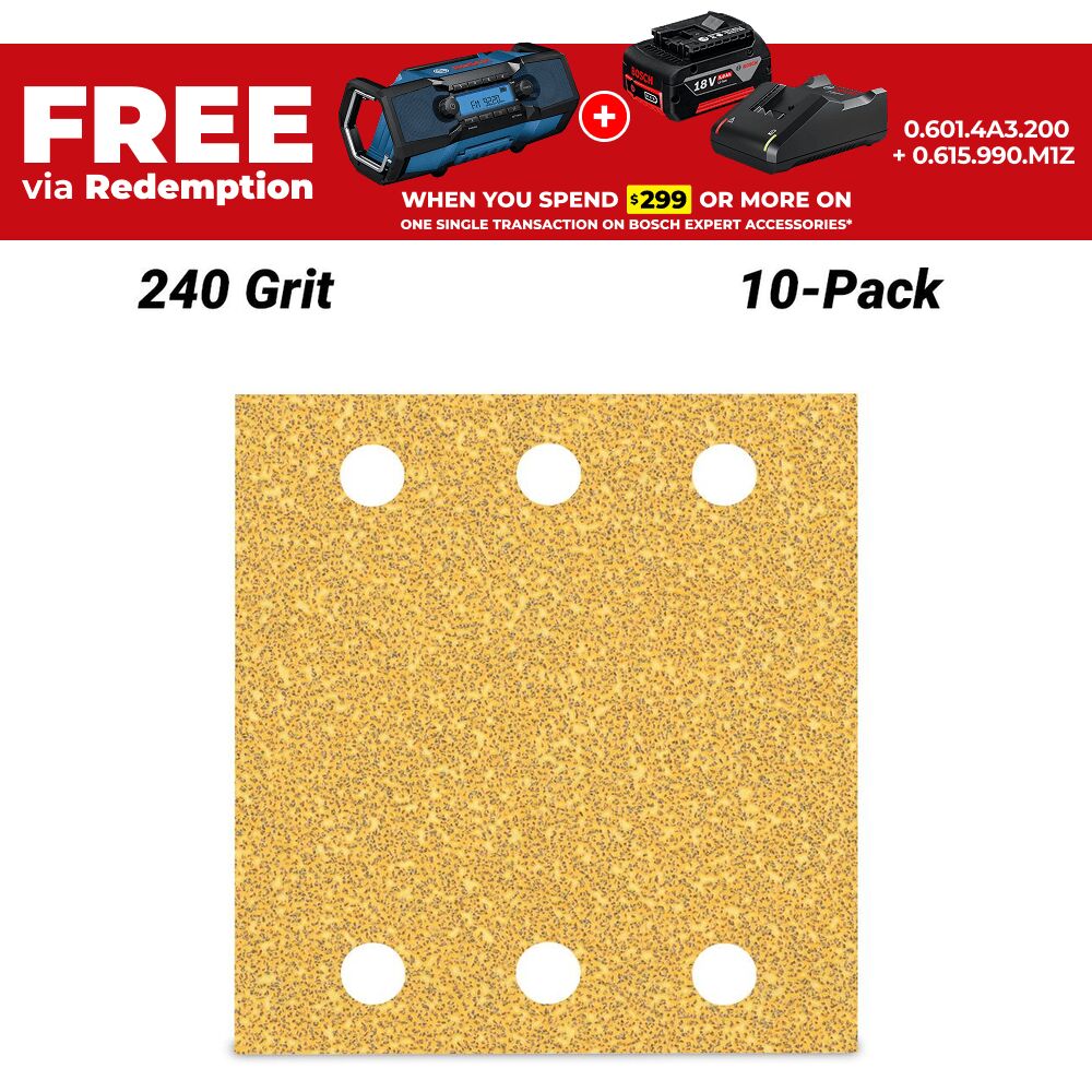Bosch 2.608.900.895 EXPERT 10-Pack 115mm x 107mm 240 Grit C470 Sanding Paper  – image 1