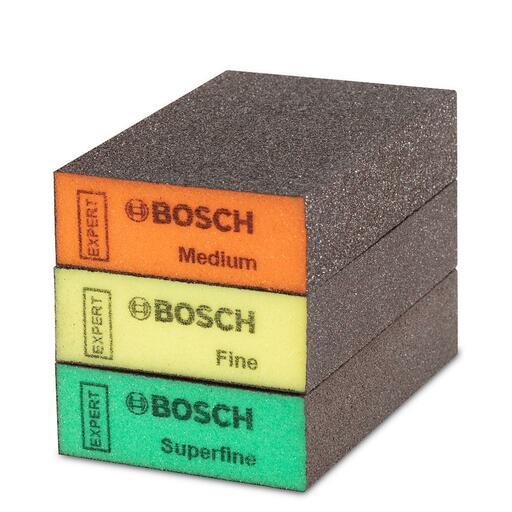 Bosch 2.608.901.175 EXPERT 3-Pack 69mm x 97mm x 26mm Medium, Fine & Superfine S471 Standard Sanding Blocks – image 4