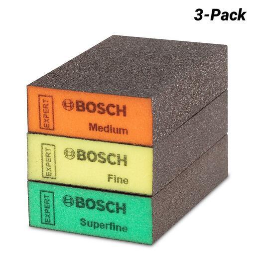 Bosch 2.608.901.175 EXPERT 3-Pack 69mm x 97mm x 26mm Medium, Fine & Superfine S471 Standard Sanding Blocks – image 2