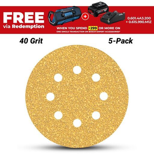Bosch 2.608.900.803 EXPERT 5-Pack 125mm (5”) 40 Grit C470 Sandpaper Sanding Disc