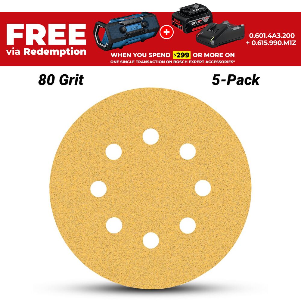 Bosch 2.608.900.805 EXPERT 5-Pack 125mm (5”) 80 Grit C470 Sandpaper Sanding Disc – image 1