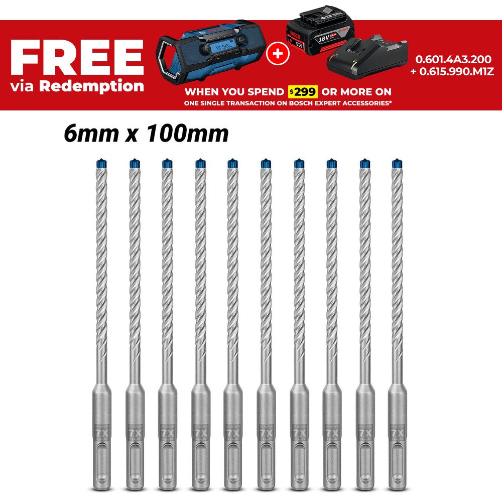 Bosch 2.608.900.160 EXPERT 10-Pack 6mm x 100mm x 165mm SDS Plus-7X Hammer Drill Bits – image 1