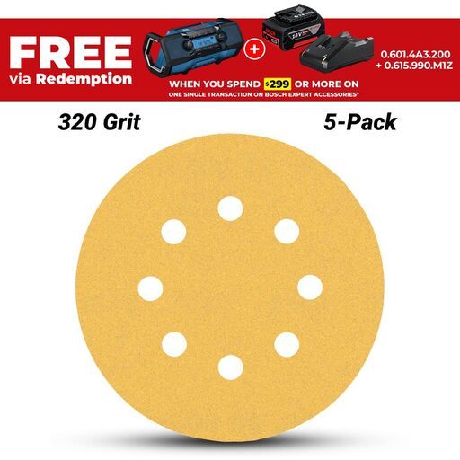 Bosch 2.608.900.810 EXPERT 5-Pack 125mm (5”) 320 Grit C470 Sandpaper Sanding Disc