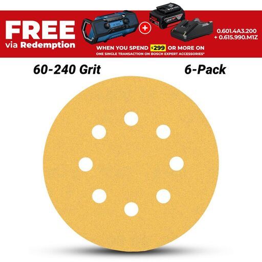 Bosch 2.608.900.812 EXPERT 6-Pack 125mm (5”) 60-240 Grit C470 Sandpaper Sanding Disc