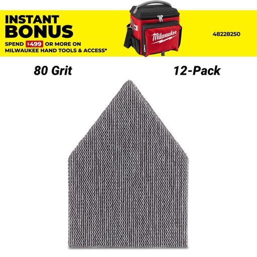 Milwaukee 48805080 12-Pack 80 Grit Pentagon Hook & Loop Net Sandpaper for M12FDSS0