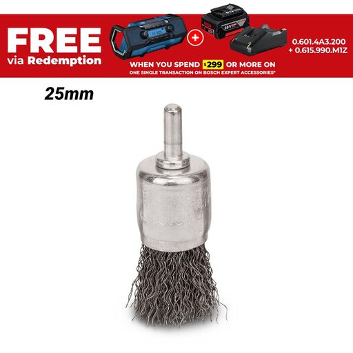 Bosch PSB PIN.B 25 (1.609.200.269) EXPERT 6mm Shank 25mm Crimped 0.3mm Steel Wire Pencil Brush