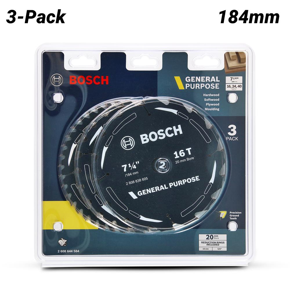 Bosch GP WOOD H 184X20-16 (2.608.644.584) EXPERT 3-Pack 184mm (7-1/4") 16T, 24T & 40T General Purpose Circular Saw Blades – image 2