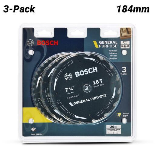 Bosch GP WOOD H 184X20-16 (2.608.644.584) EXPERT 3-Pack 184mm (7-1/4") 16T, 24T & 40T General Purpose Circular Saw Blades – image 2